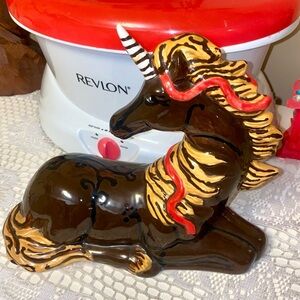 Ceramic Unicorn Figurine with Gold and Red Accents